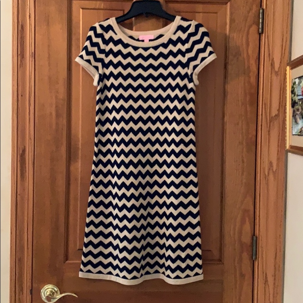 Lilly Pulitzer Blue Santana Chevron Sweater Dress